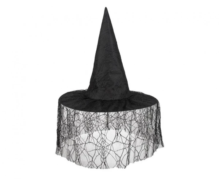 Kapelusz czarownicy z woalką – czarny dodatek na Halloween i jesienne imprezy