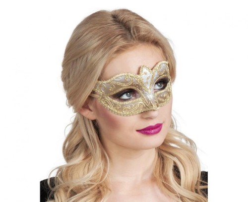 Złota maska wenecka Felina – elegancki dodatek na bal i karnawał