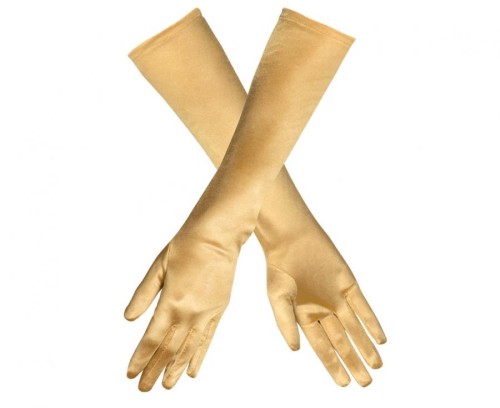 Złote satynowe rękawiczki wieczorowe – elegancja i szyk na każdą okazję