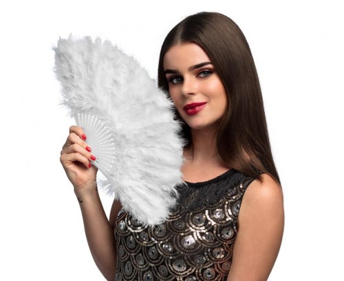 Biały wachlarz Flapper – elegancki dodatek w stylu lat 20.