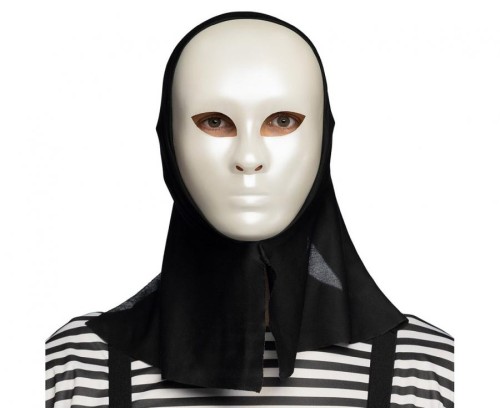 Biała maska Mima z kapturem – uniwersalny dodatek na Halloween i imprezy