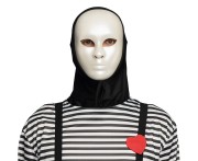 Biała maska Mima z kapturem – uniwersalny dodatek na Halloween i imprezy