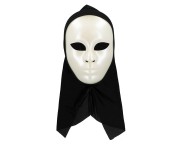 Biała maska Mima z kapturem – uniwersalny dodatek na Halloween i imprezy