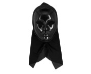 Czarna maska Mima z kapturem – uniwersalny dodatek na Halloween i imprezy