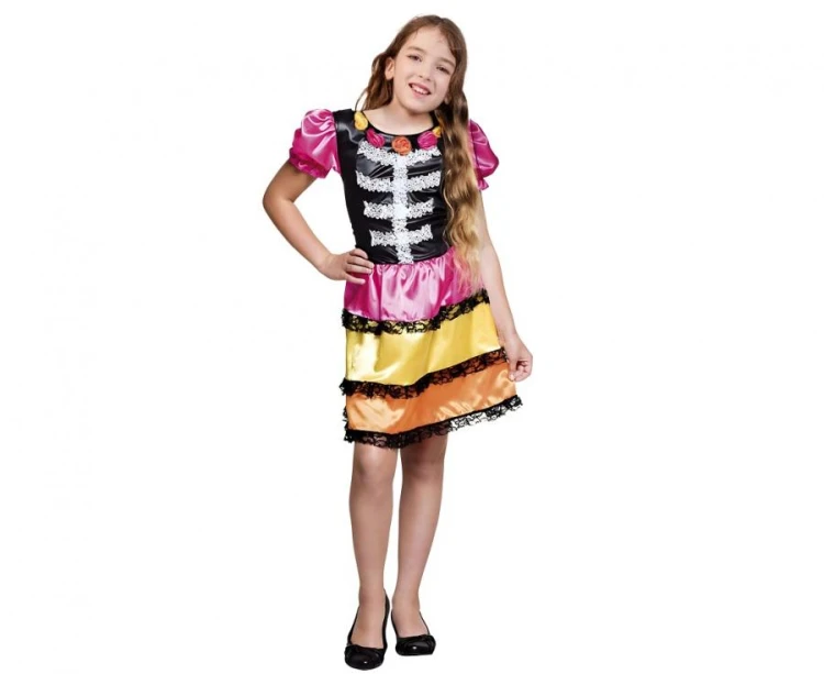 Strój Kolorowy Kościotrup dla dziewczynki – sukienka 130/140 cm