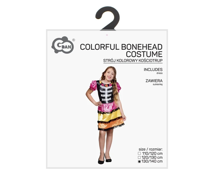Strój Kolorowy Kościotrup dla dziewczynki – sukienka 130/140 cm