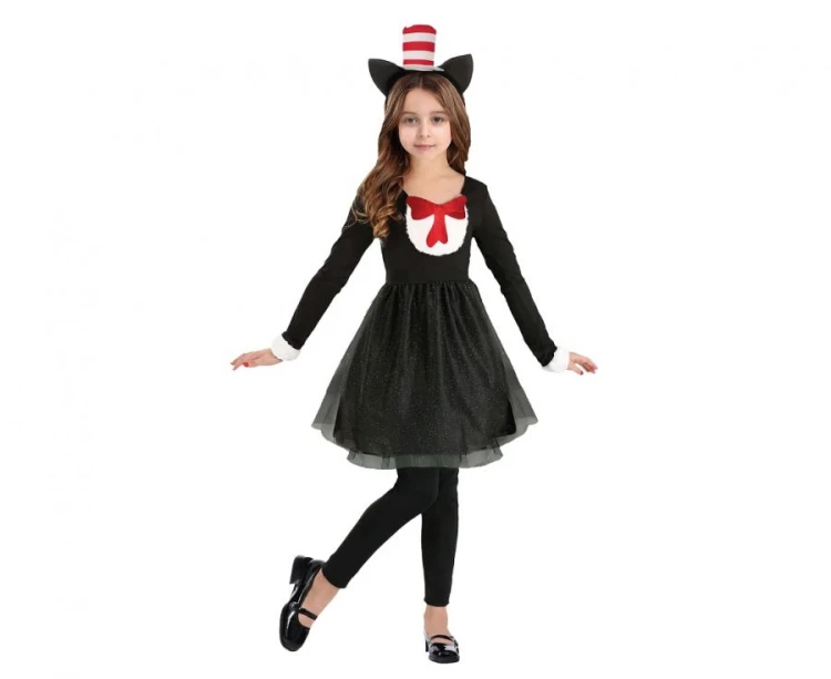 Strój Kota dla dziewczynki – sukienka, spodnie, opaska 110/120 cm