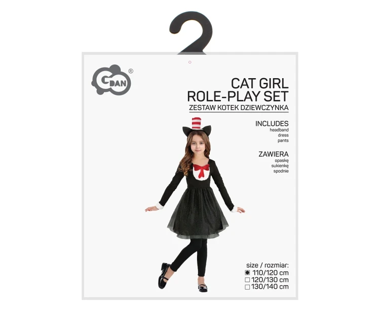 Strój Kota dla dziewczynki – sukienka, spodnie, opaska 110/120 cm