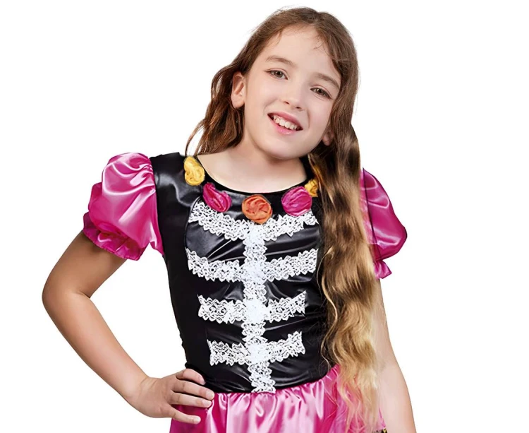 Strój Kolorowy Kościotrup dla dziewczynki – sukienka 110/120 cm