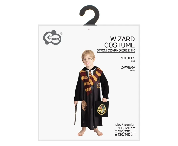 Strój czarodzieja dla chłopca 130/140 cm – czarna tunika na bal i Halloween