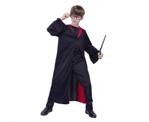 Strój czarodzieja dla chłopca 110/120 cm – czarna szata na Halloween