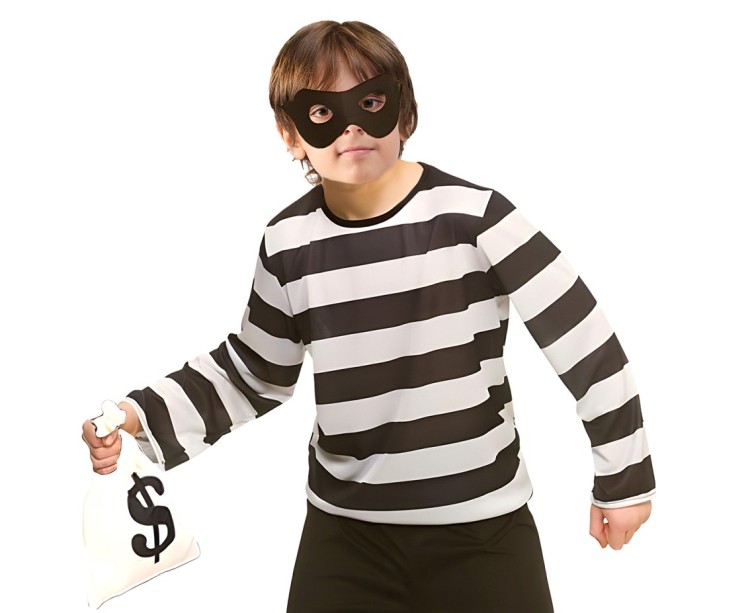 Strój Złodzieja dla chłopca – czarno-białe przebranie 110/120 cm