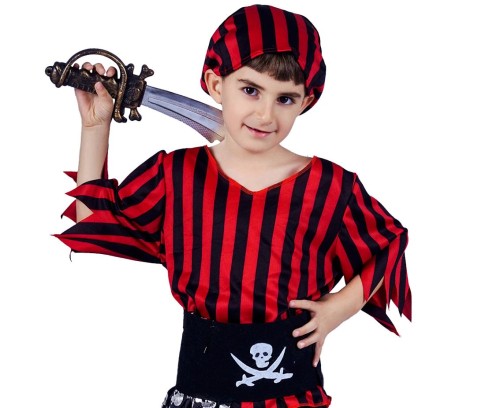 Strój pirata dla chłopca – opaska, płaszcz, pas, spodnie 110/120 cm
