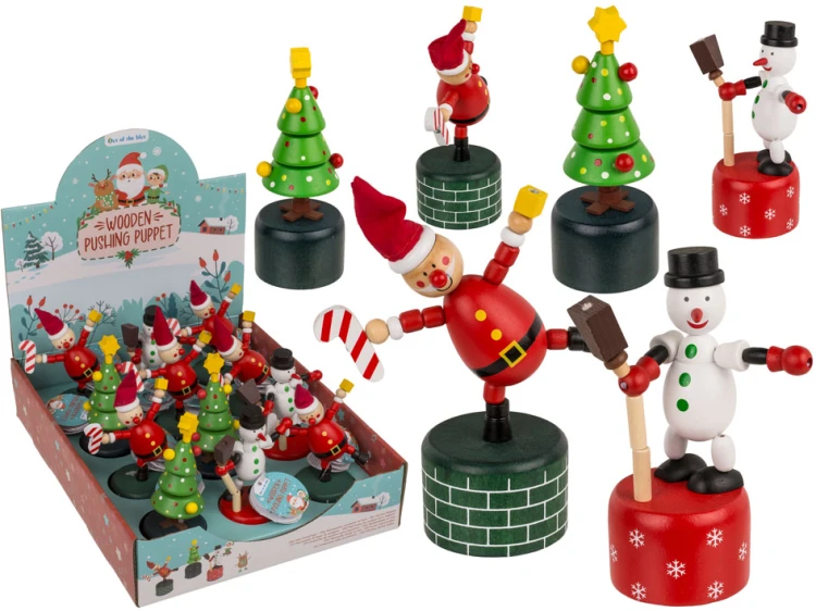 Drewniana Świąteczna Figurka na Sprężynce – Mikołaj, Bałwanek, Choinka  (1).jpg