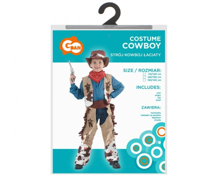 Strój kowboja dla chłopca 110/120 cm – kamizelka, kapelusz, chusta