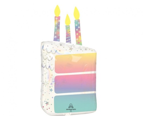 Balon foliowy tort ze świeczkami – kolorowa dekoracja urodzinowa