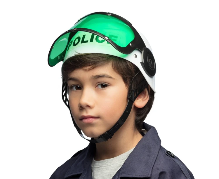 Hełm policyjny dla dzieci 3+ – biało‑niebieski z regulowanym paskiem