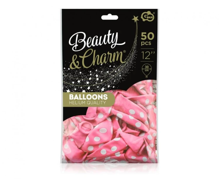 Balony pastelowe różowe w grochy 12″ (30 cm) – 50 sztuk Beauty&Charm
