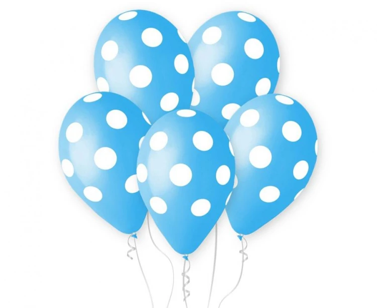 Balony pastelowe niebieskie w grochy 12″ (30 cm) – 50 sztuk Beauty&Charm