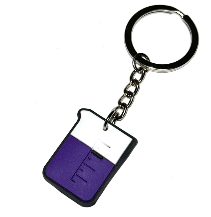 Brelok naukowca fioletowa kolba - breloczek laboratoryjny .jpg