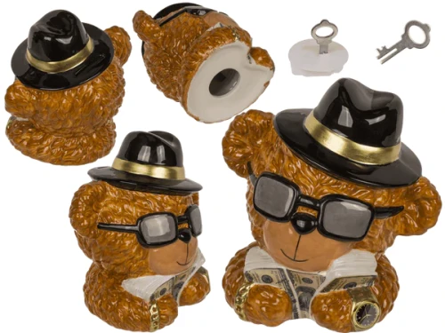 Skarbonka miś finansista z kluczykiem - ceramiczna dekoracja  (1).webp