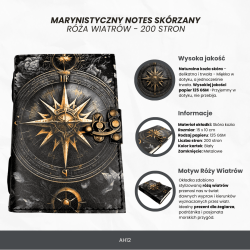 Notes skórzany retro - pamiętnik z Różą Wiatrów 200 stron  (3).png