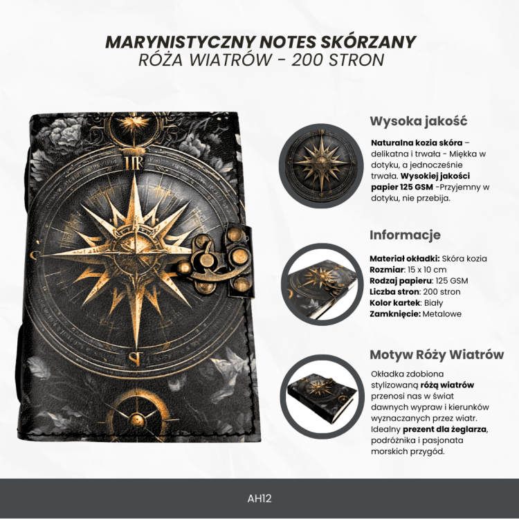 Notes skórzany retro - pamiętnik z Różą Wiatrów 200 stron  (3).png