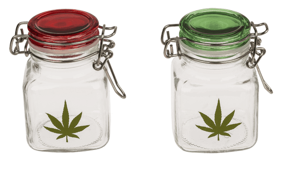 Szklany słoik z motywem konopi - mały pojemnik z klipsem 7 cm  (1).png