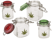 Szklany słoik z motywem konopi - mały pojemnik z klipsem 7 cm  (2).png