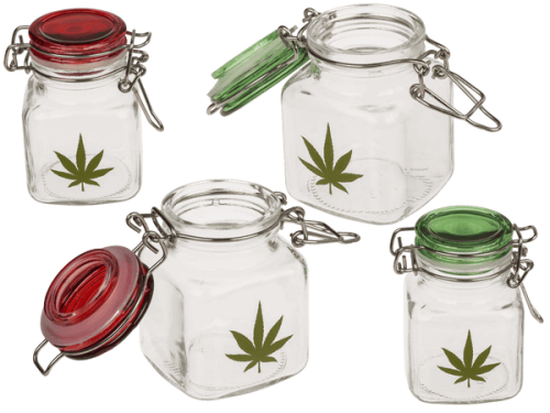 Szklany słoik z motywem konopi - mały pojemnik z klipsem 7 cm  (2).png