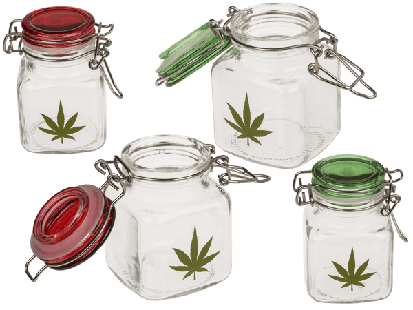 Szklany słoik z motywem konopi - mały pojemnik z klipsem 7 cm  (2).png