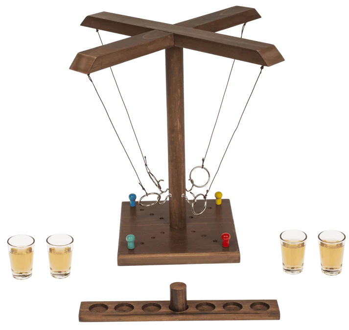 Drewniana gra alkoholowa rzut pierścieniem - zestaw z 4 kieliszkami  (2).webp