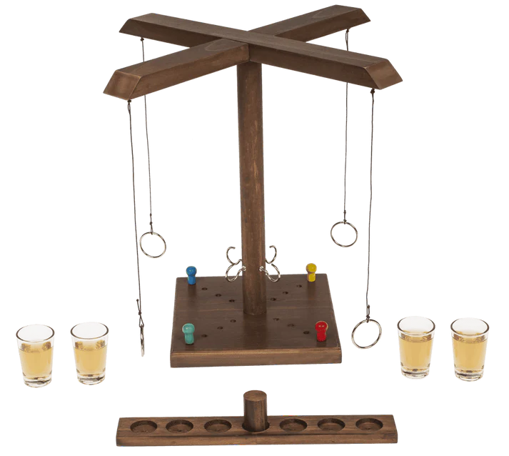 Drewniana gra alkoholowa rzut pierścieniem - zestaw z 4 kieliszkami  (3).webp