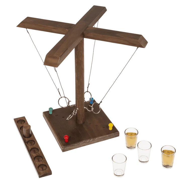 Drewniana gra alkoholowa rzut pierścieniem - zestaw z 4 kieliszkami  (4).webp