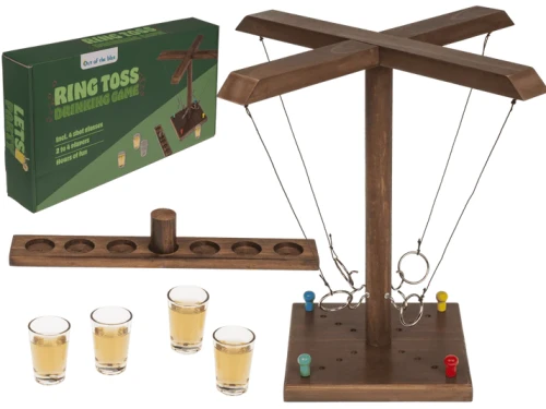 Drewniana gra alkoholowa rzut pierścieniem - zestaw z 4 kieliszkami  (6).webp