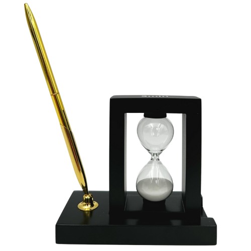 Organizer biurkowy z klepsydrą 3 minuty - elegancki stojak na długopis  (2).jpg