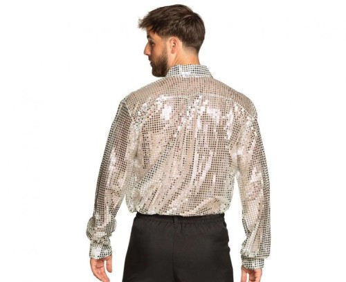 Koszula disco srebrna lustrzana lata 70 - męska błyszcząca M