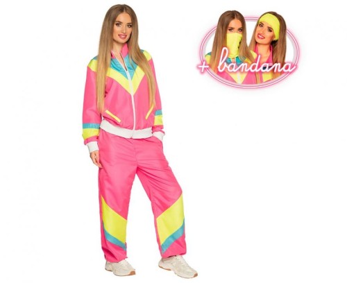 Dres neonowy różowy retro lata 80 90 - kostium damski L