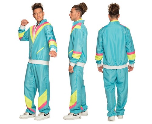 Dres męski neonowy turkusowy retro lata 80 90 - kostium L