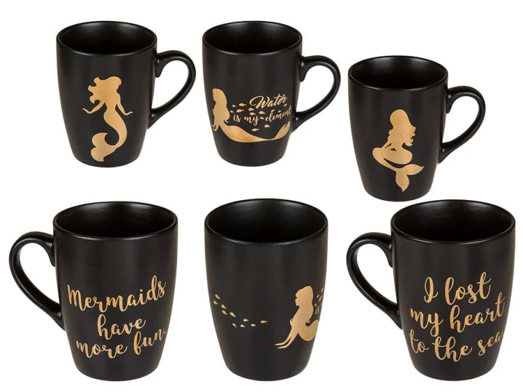 Kubek ceramiczny złota syrenka na czarnym tle Mix Wzorów 2