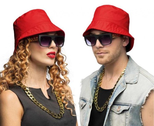 Zestaw hip hop lata 90 - akcesoria rapowe okulary łańcuch kapelusz