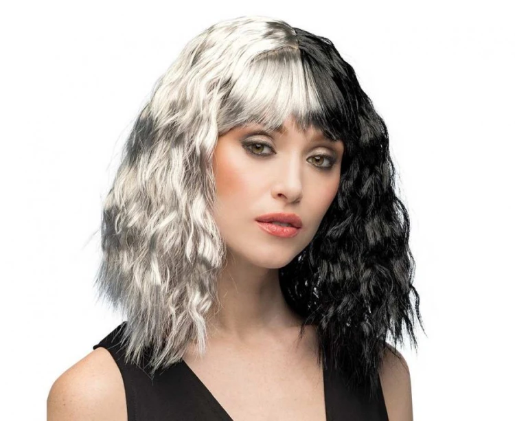 Peruka czarno-biała Cruella De Mon - dwukolorowa fryzura uniwersalna
