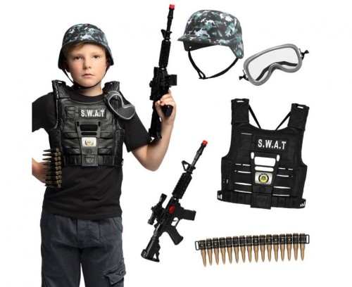Zestaw policjanta S.W.A.T. dla dzieci - strój hełm i karabin