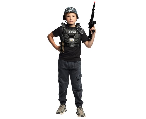 Zestaw policjanta S.W.A.T. dla dzieci - strój hełm i karabin