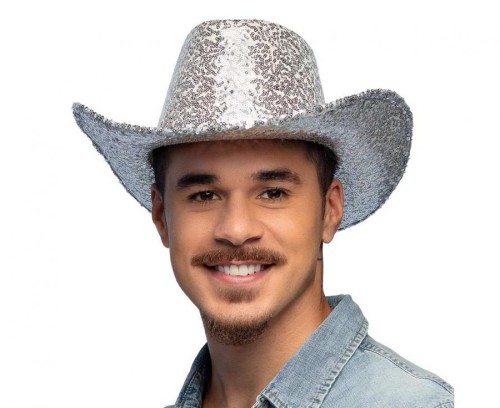 Srebrny kapelusz kowbojski Rodeo - błyszczący kapelusz disco Boland