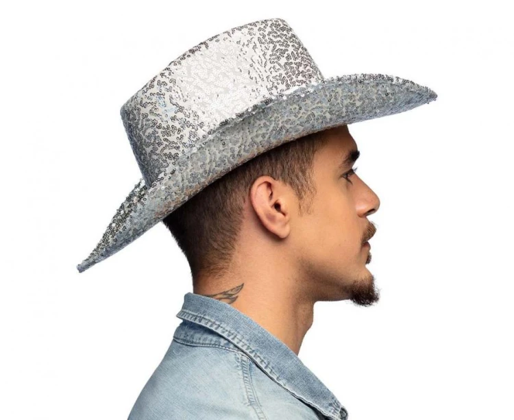 Srebrny kapelusz kowbojski Rodeo - błyszczący kapelusz disco Boland