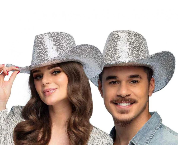 Srebrny kapelusz kowbojski Rodeo - błyszczący kapelusz disco Boland