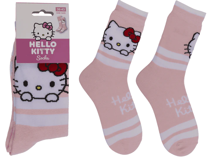 Skarpetki Hello Kitty w Paski - Różowe Skarpetki Damskie 36-43  (1).webp