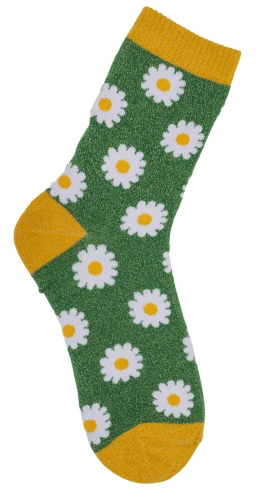 Skarpetki w Stokrotki Zielone Brokatowe - Damskie Skarpety Kwiaty 36-42  (1).webp