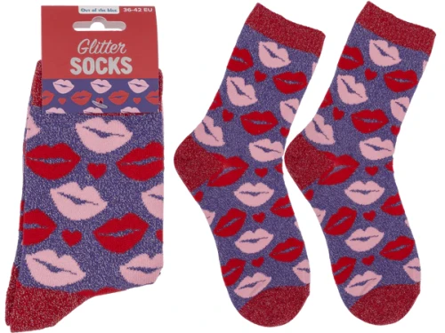 Skarpetki w Usta Pocałunki Brokatowe - Błyszczące Skarpety Damskie 36-42  (2).webp